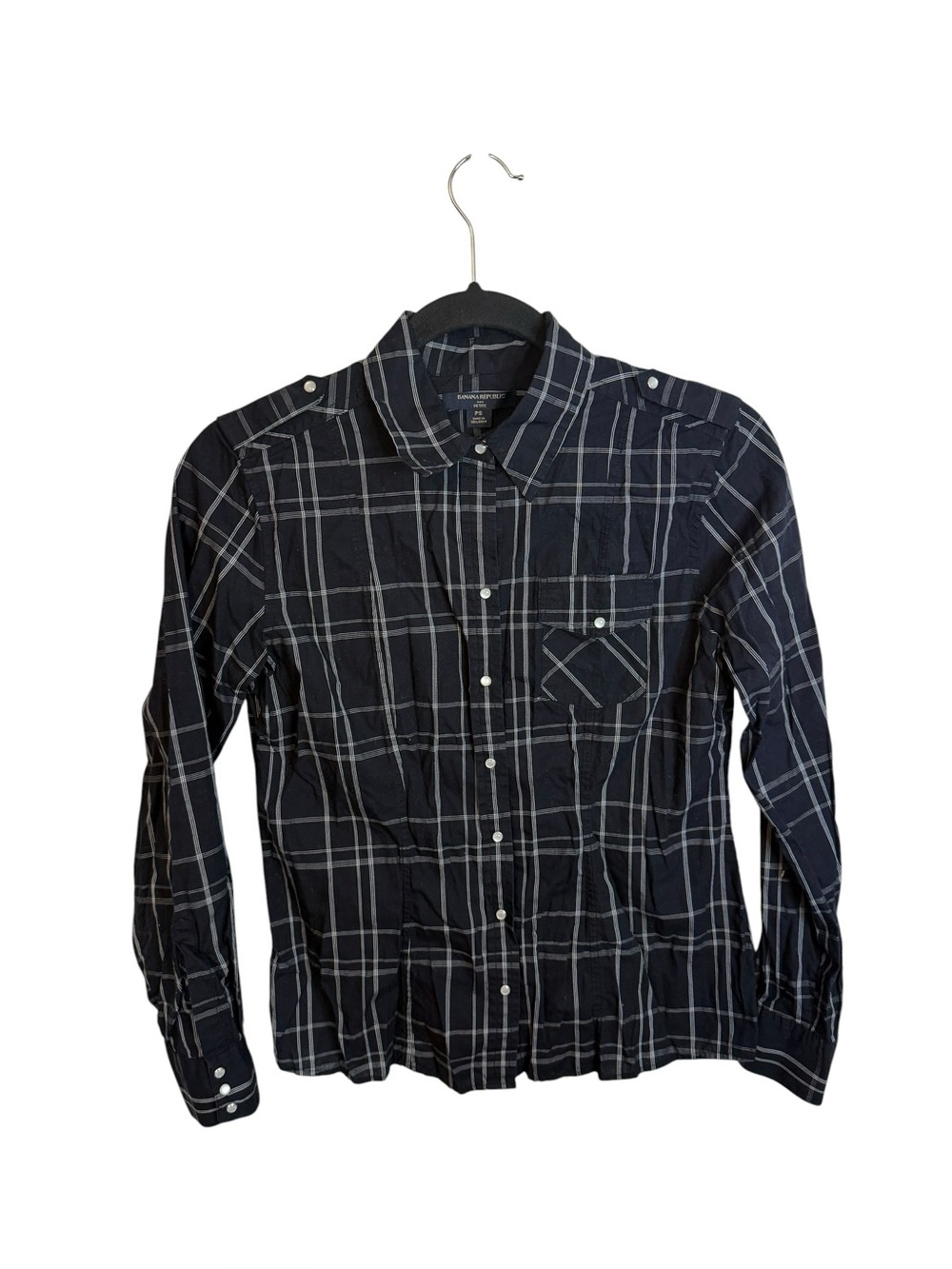 Banana Republic Black Plaid Pearl Snap Western Shirt